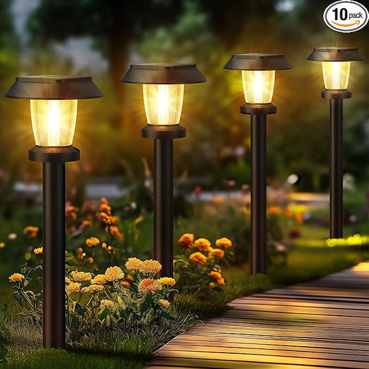 Solar Pathway Lights Outdoor - 10 Pack Solar Powered Garden Lights Waterproof, Decor Landscape Lighting with Three Lighting Modes for Yard, Lawn, Walkway, Driveway, Warm White
