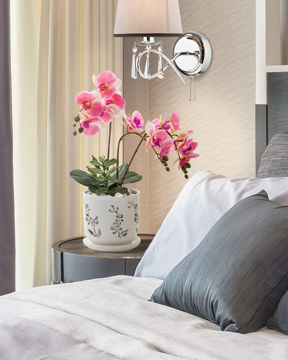 Orchid Pot, 6.5 inch Large Orchid Pots with Holes for Healthy Growth and Easy Repotting, Premium Ceramic Orchid Planter for Indoor and Outdoor Use, (Note : Plant Not Included)