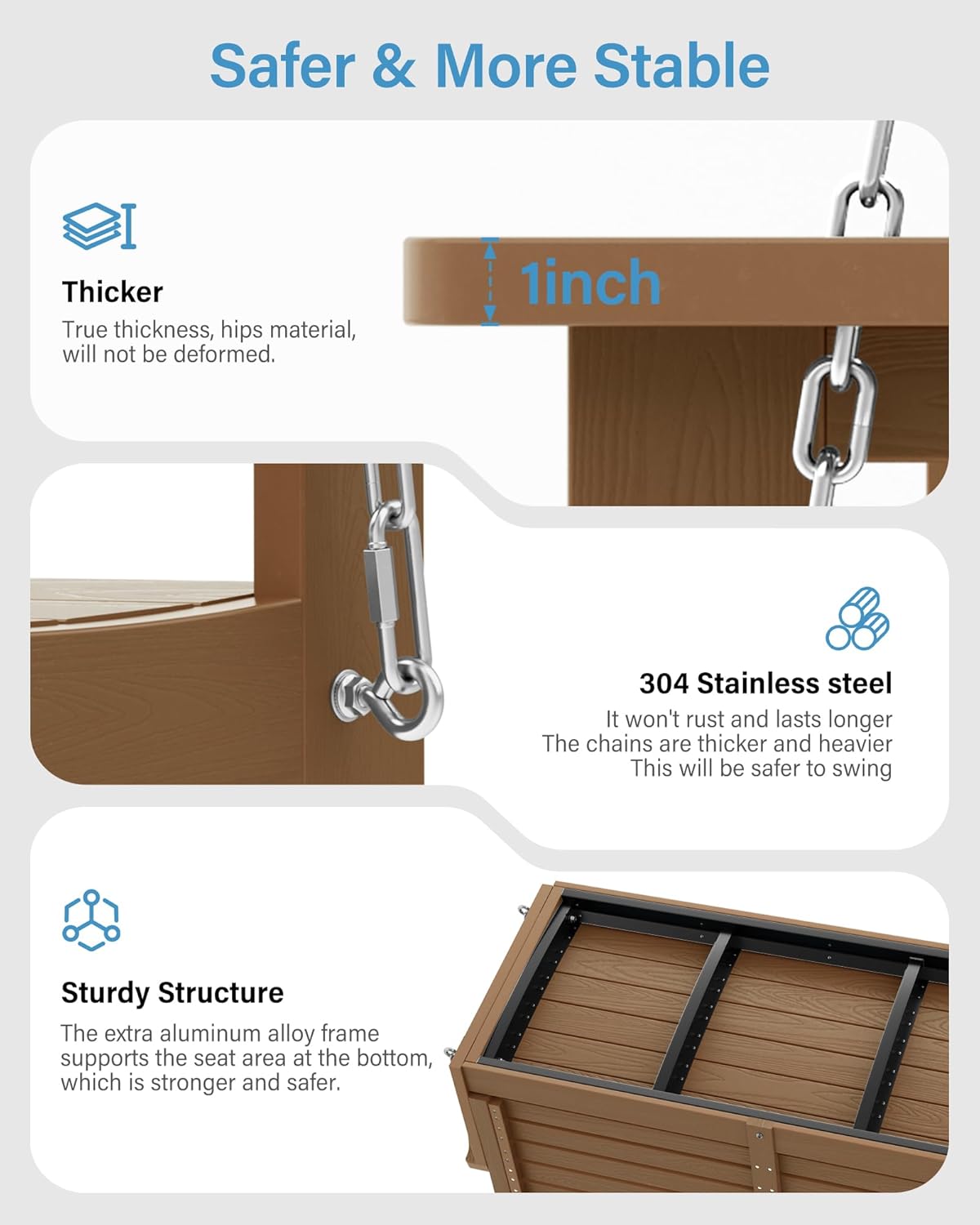 YEFU Hanging Porch Swing Set of 2,2-Seat Patio Swing Bench,All-Weather Swing Chair with Hanging Chains,Look Like Real Wood,for Garden and Courtyard,800LBS Weight Capacity,4FT,Teak