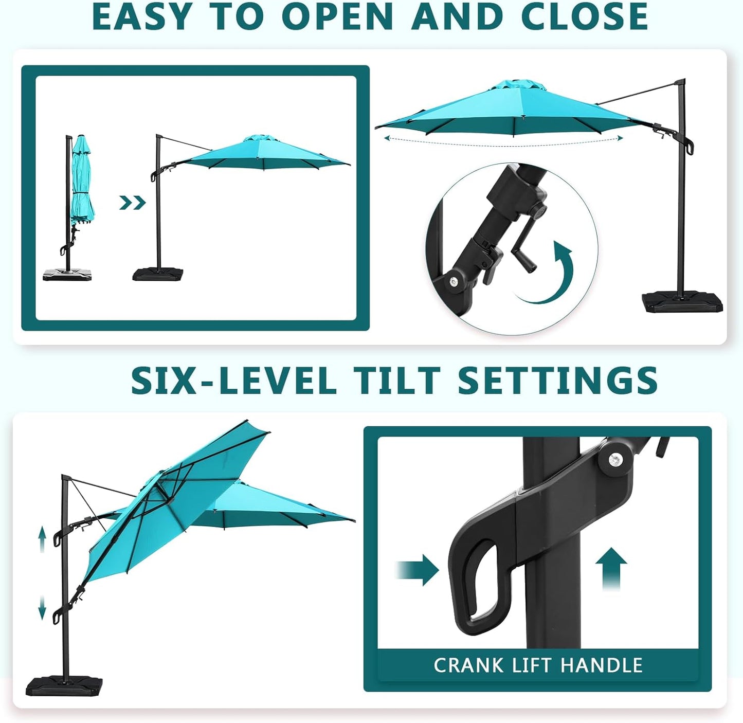 Abba Patio 10FT Vienna Offset Patio Umbrella Outdoor Cantilever Umbrella with 360° Rotation Design and Easy Tilt Adjustment UV 50+ Protection 8 Ribs for Backyard Garden Deck Pool Patio, Light Blue