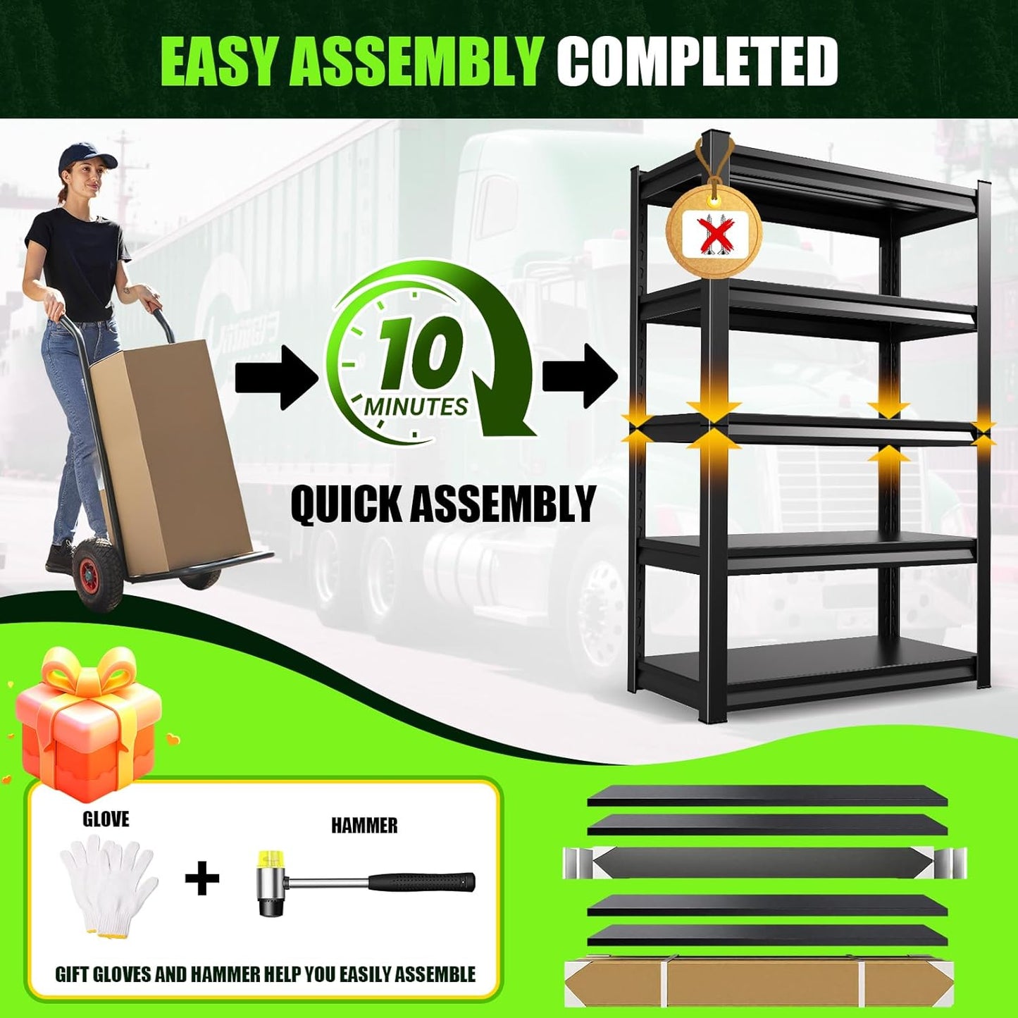 Garage Shelving 3000lb Heavy Duty Shelving Adjustable Metal Shelvings Garage Storage Shelves 5 Tier Utility Shelvin Unit Metal Shelf Rack for Basement Industrial Black 72''H*46''W*20''D
