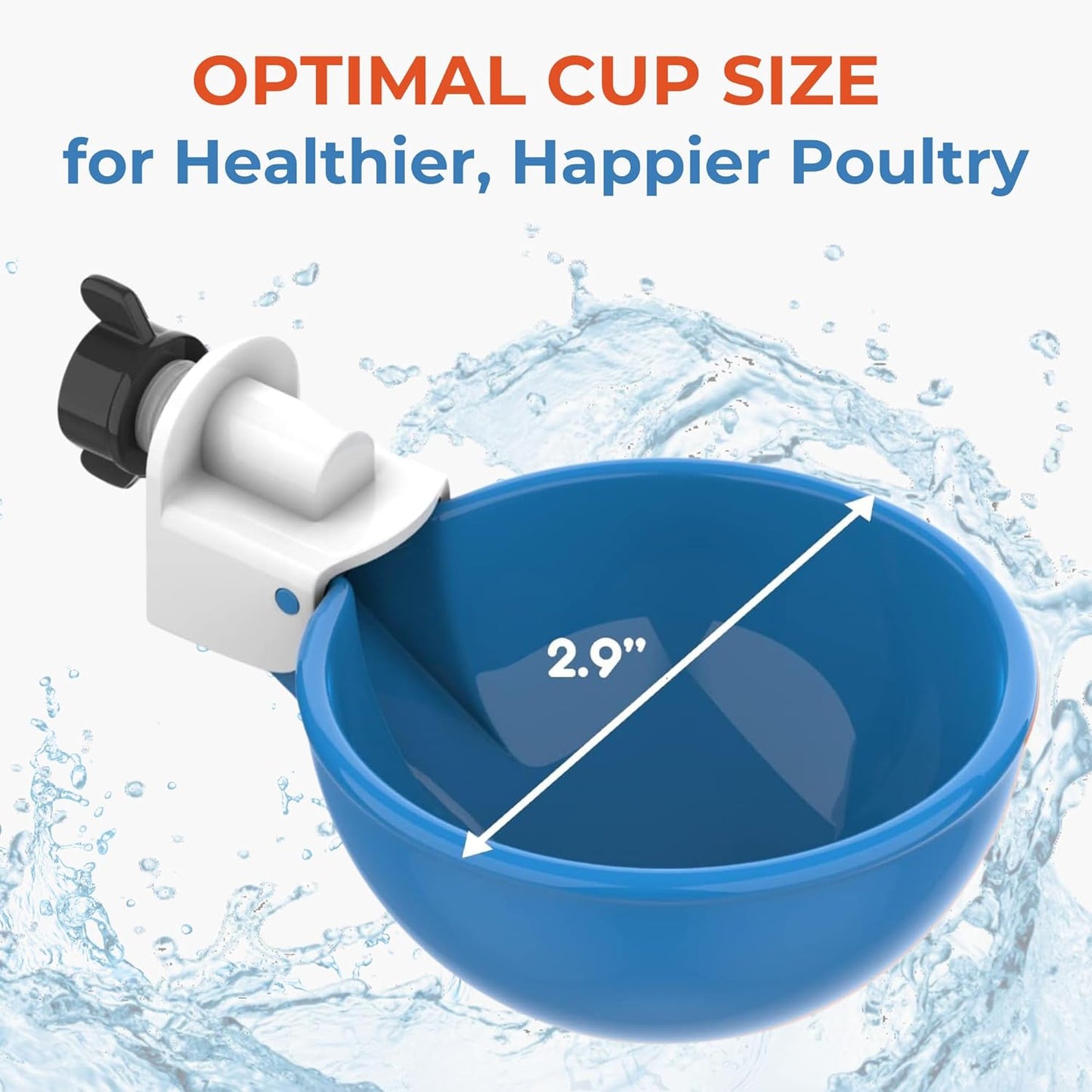 Lil Clucker - Blue Large Automatic Chicken Waterer Cups Suitable for Ducks, Geese, Turkeys, and Bunny Rabbit - Water Feeder Kit - Poultry Waterer - Pack of 5
