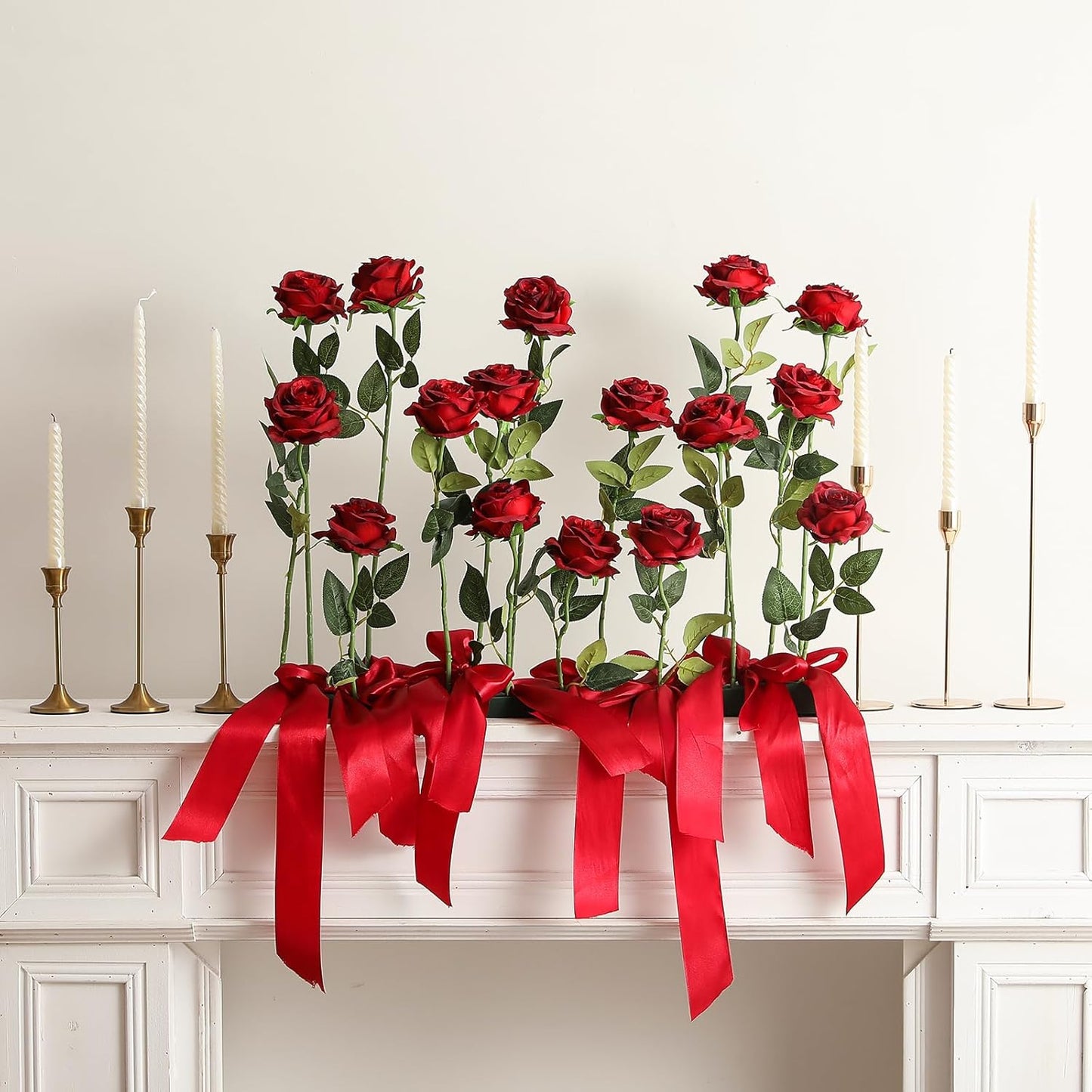 Hawesome 12PCS Artificial Silk Flowers Realistic Roses Bouquet Long Stem for Home Wedding Decoration Party (Wine Red 1)