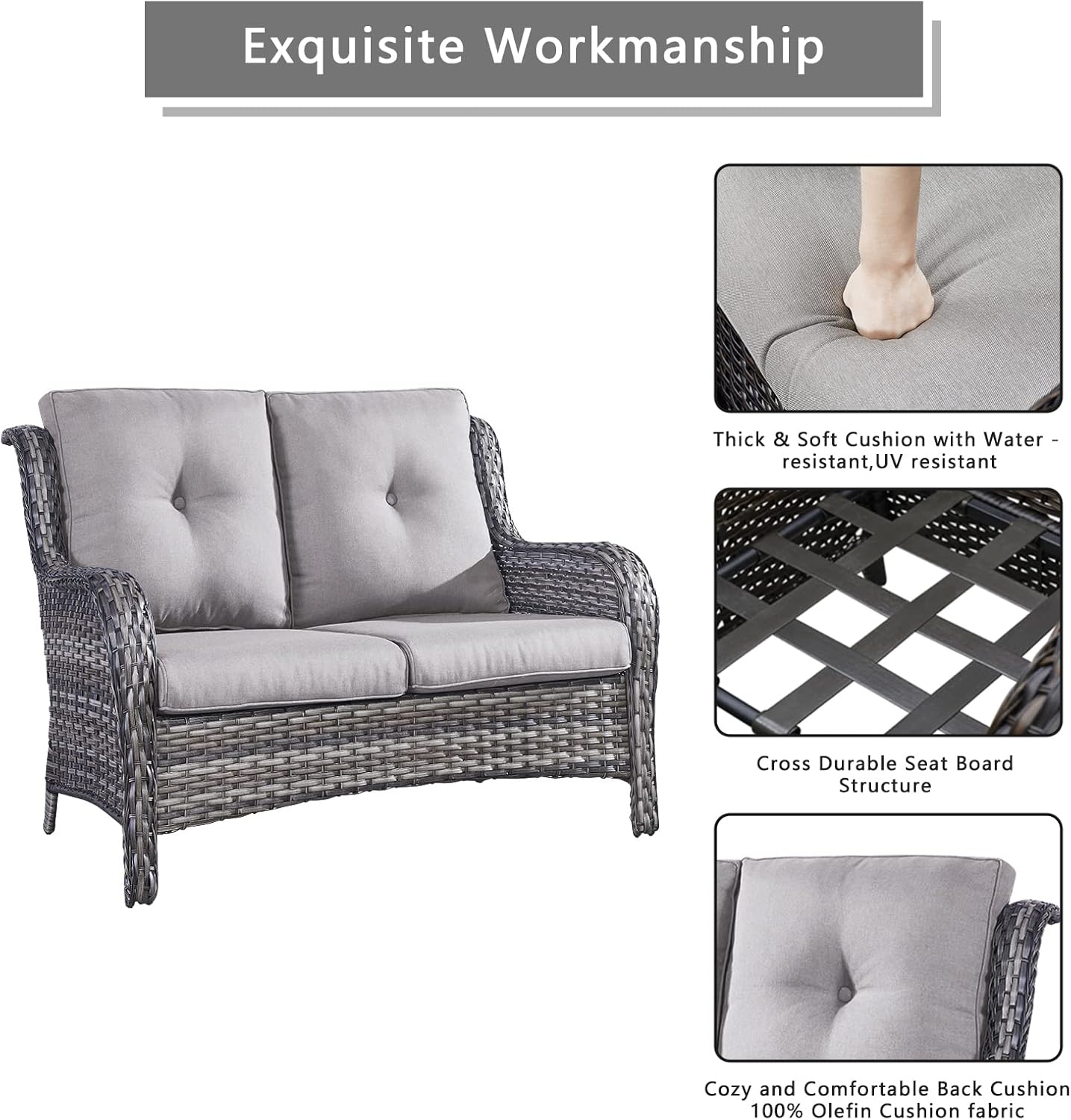 Outdoor Wicker Patio Furniture Set - 5 Piece Rattan Patio Conversation Set with 2 Rocking Swivel Chairs,2 Ottomans and 1 Loveseat for Porch Deck Backyard Garden(Mixed Grey/Grey)