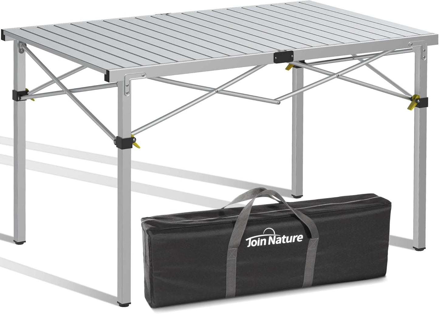 Large 46.4" Camping Table for 2-6 People - 220lbs Capacity Heavy Duty Foldable Outdoor Table with Aluminum Roll-Up Top & Carry Bag, Portable Picnic Desk for BBQ, Tailgating, Backyard (Silver)