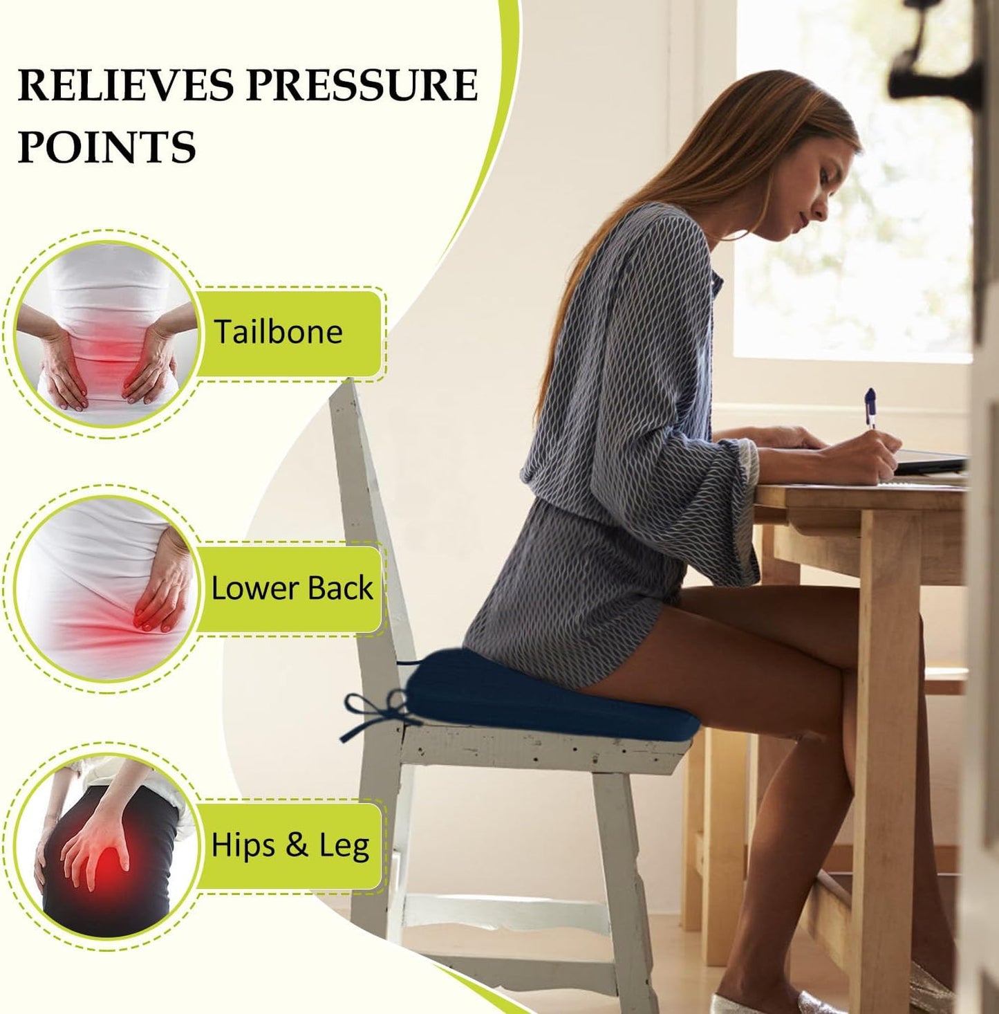 Chair Cushions for Dining Chairs, Indoor Chair Cushions with Ties，Waterproof Chair Pads Set of 6, Navy Blue, 17x16x2.5 Inch