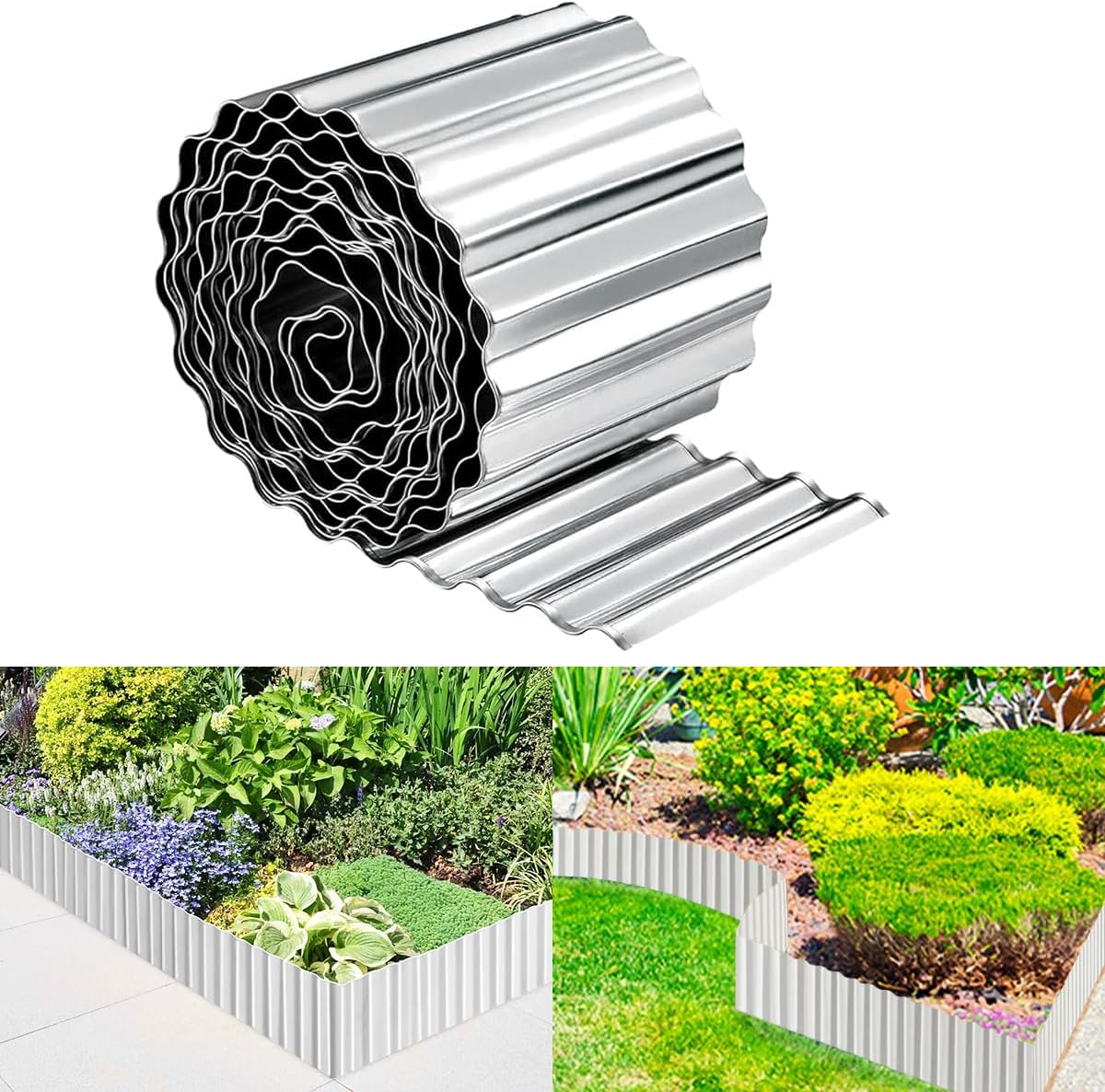 Landscape Edging Border 6inch x 40ft- Corrugated Metal Garden Edging - Lawn Edging Borders - Galvanized Edging Long Strips Yard Border for DIY Flower Beds, Plants, Walkways-Silvery
