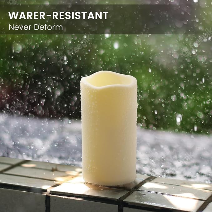 Waterpoof Flameless Remote Control Candles 15PACK D3''*H5.5''Battery Operated Flickering LED Pillar Candle,plastic with 10-Key 24Hours Timer for Outdoor/Indoor Home Party Garden Lanterns Porch (Ivory)