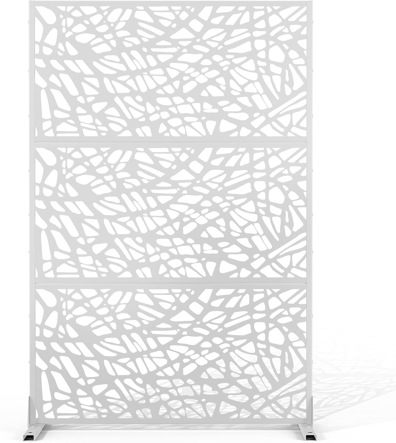 Metal Privacy Screen Outdoor 72" H×47" W,Freestanding Decorative Privacy Screen for Balcony Yard&Garden,Privacy Fence-White&Net