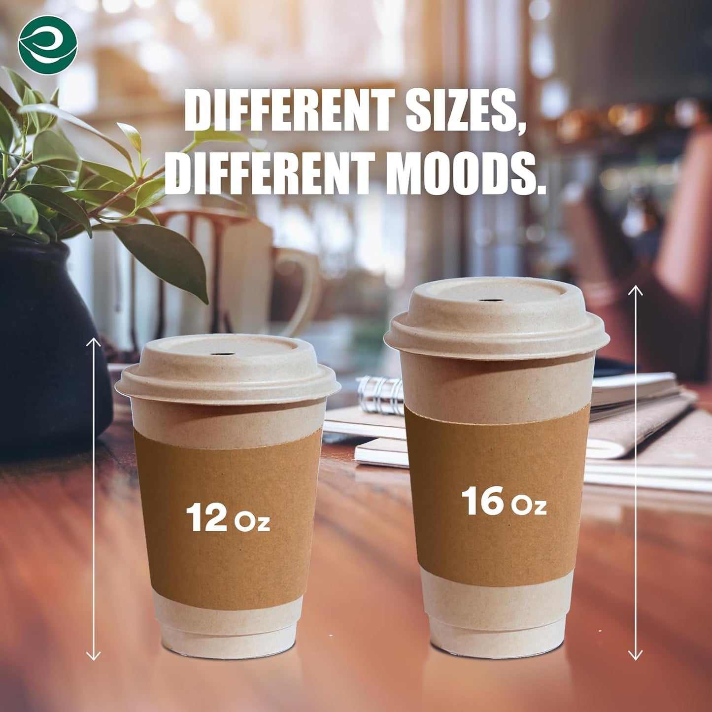 ECO SOUL 100% Compostable Coffee Cups With Lids & Sleeves - 16Oz (200 Counts) To Go Coffee Disposable Bagasse Cups |Sturdy & Eco-Friendly Cups for Cafes, Party, Office