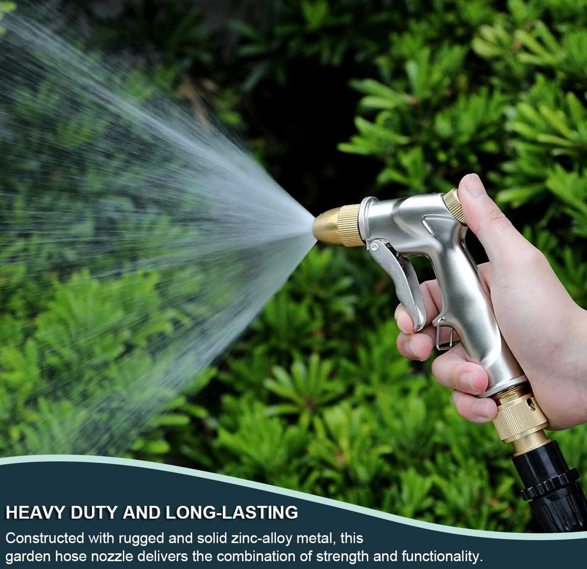 ESOW Garden Hose Nozzle, 100% Heavy Duty Metal Spray Gun with Full Brass Nozzle, 4 Watering Patterns Watering Nozzle- High Pressure Pistol Grip Sprayer for Watering Plants, Car Wash and Showering Dog