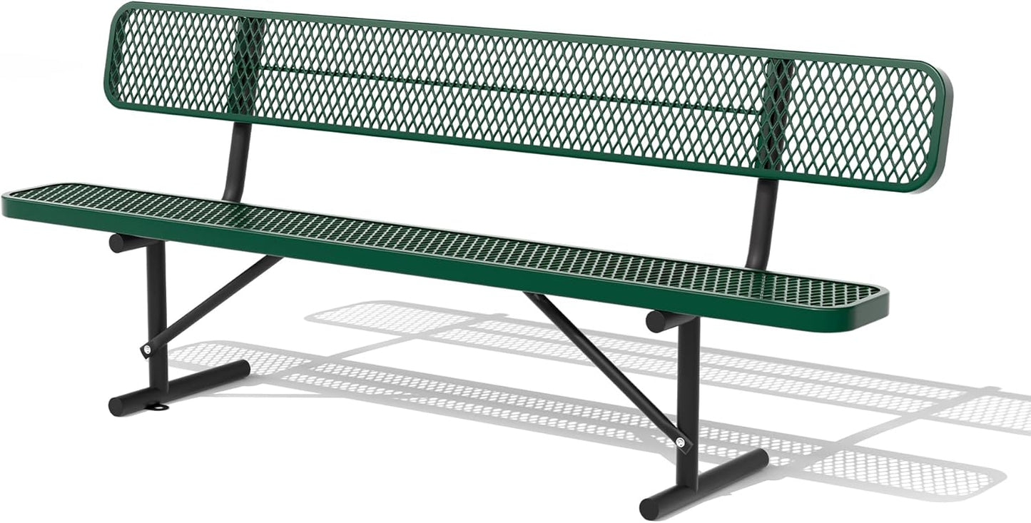 8FT Benches for Outside, Heavy-Duty Green Outdoor Garden Bench with Back, Metal Park Bench, Commercial-Grade Seating,Industrial Bench Patio Bench Furniture for Beach Yard School Shopping Centers