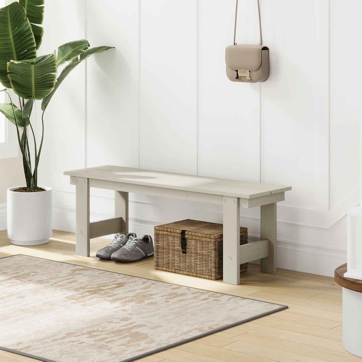 Garden Bench, Front Porch Bench Entryway Park Bench, Patio Backless Garden Seat for Outdoors/Indoor, Low Farmhouse Bench, Sand