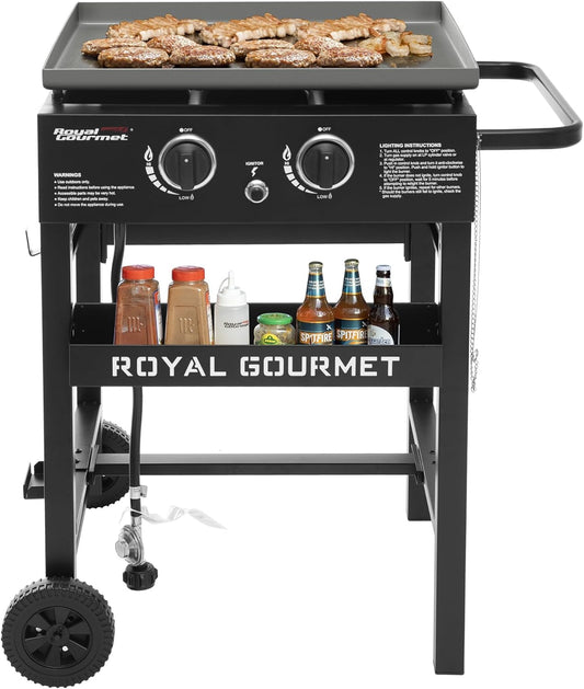 Royal Gourmet GB2000N 2 Burner Propane Gas Griddle, 23 Inch Flat Top Grill with 450 Sq. In. Cooking Area for Backyard and Tailgating, Black