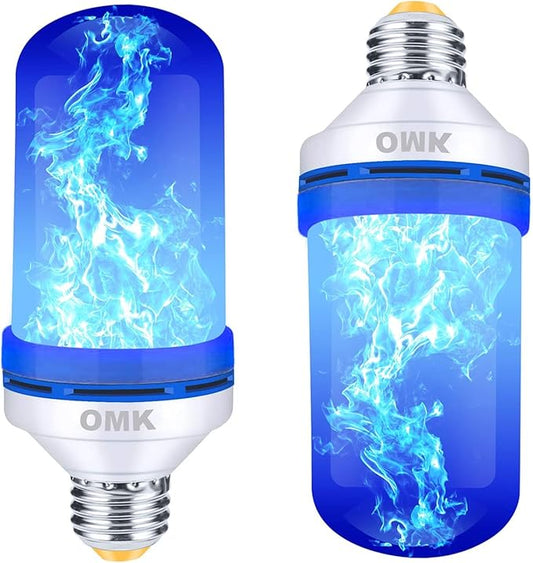 OMK - Blue Flame Christmas Decor LED Flame Effect Light Bulbs - Upgraded 4 Modes Fire Simulated Lamps - Christmas Gifts, Party, Indoor/Outdoor Decoration Lights (Blue 2)