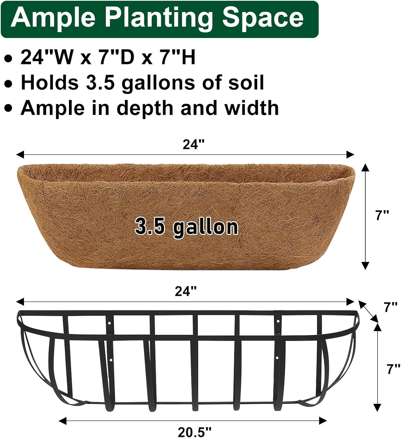 DUNCHATY Railing Planter Window Box - 4 Pack 24" Horse Trough Planter with Coco Fiber Liner - Deck Balcony Rail Planter for Porch Fence Patio Outdoor