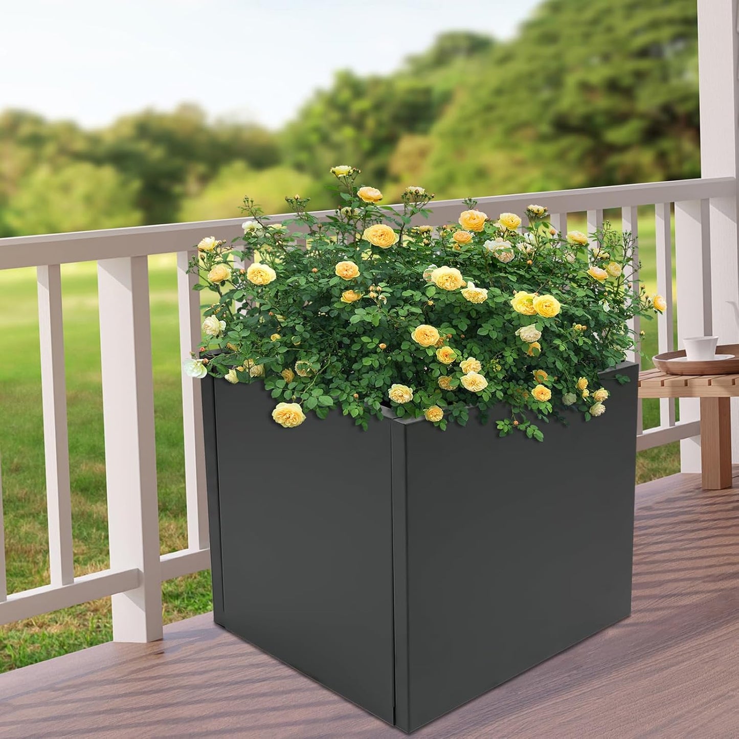 32" L x32 W x32 H Metal Flower Boxes Planter Boxes Outdoor Raised Garden Bed Indoor Outdoor Planting Bed Black Square Planter Box for Patios Lawn Yard Decor Storage