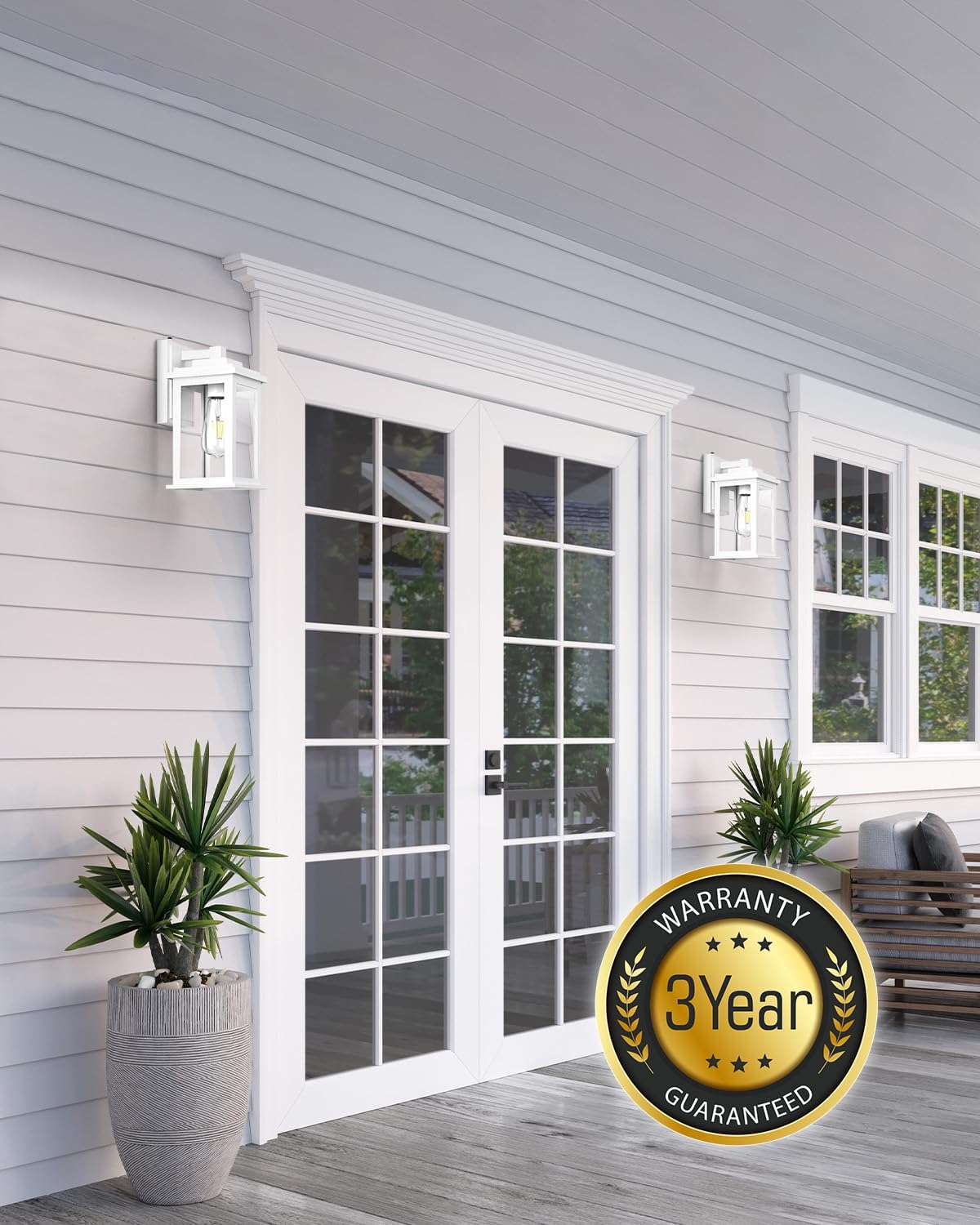 VIANIS White Outdoor Wall Lights, Dusk to Dawn Porch Lights, Anti-Rust Exterior Lighting Fixtures, Dusk to Dawn Outdoor Lighting with Tempered Glass for House, Porch, Garden, Hardwired, Non-Solar