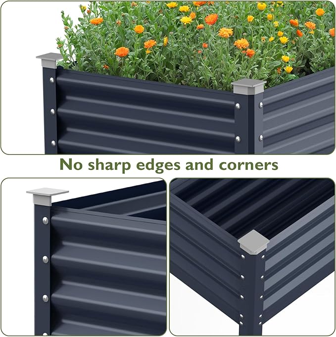 Raised Garden Bed with Legs, 48×24×32in Large Galvanized Elevated Planter Box, Metal Raised Beds for Gardening Backyard Patio Balcony, 400lb Capacity (Navy Blue)