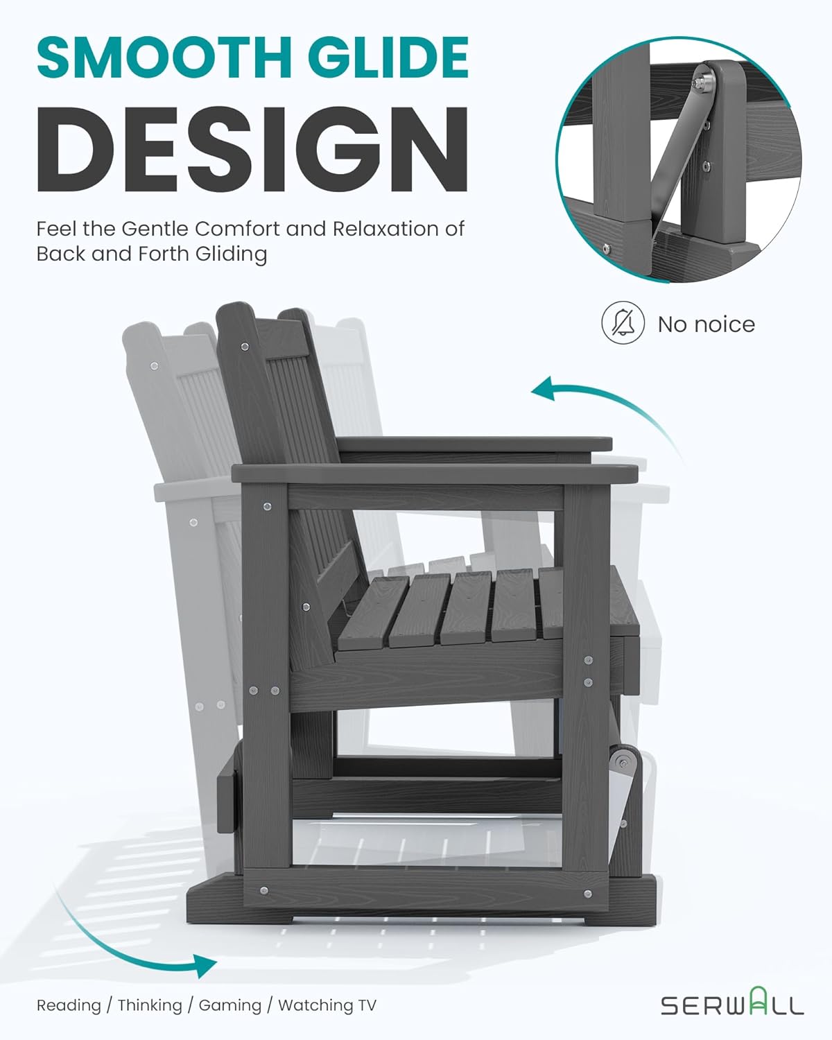 SERWALL Outdoor Glider Bench Set of 2, HDPE Weather-Resistant Swinging Bench for Backyard Garden Porch, Grey