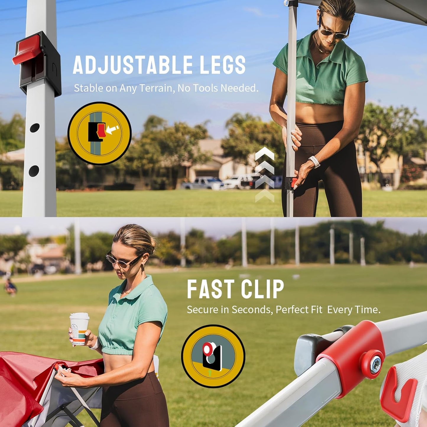 CROWN SHADES 8x8 Pop Up Canopy - Beach Tent with One Push Setup - Easy Outdoor Sun Shade for Events, Parties, Camping - Gazebo with STO-N-Go Cover Bag, Silver Coated Top, Red