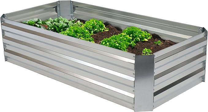 Sunnydaze Galvanized Raised Garden Bed - Metal Raised Bed for Gardening - Outdoor Planter Box for Flowers, Plants, and Vegetables - Silver - 48" W x 24" D x 12" H Rectangle
