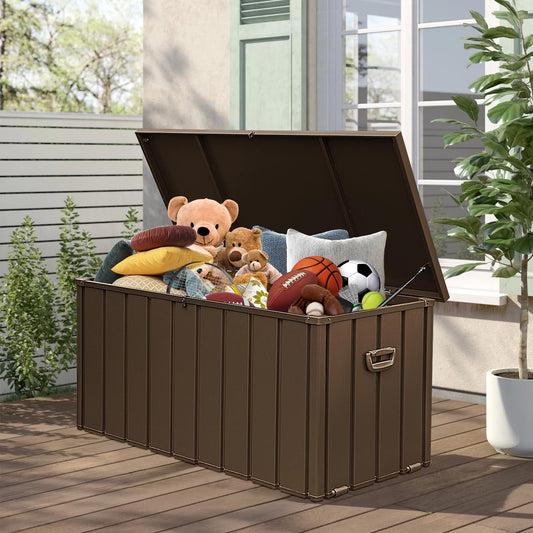 Domi 100-Gallon Outdoor Storage Box – Waterproof, Lockable Storage Cabinet for Patio Furniture, Garden Tools & Pool Supplies – Large Metal Storage for Cushions, Toys & More