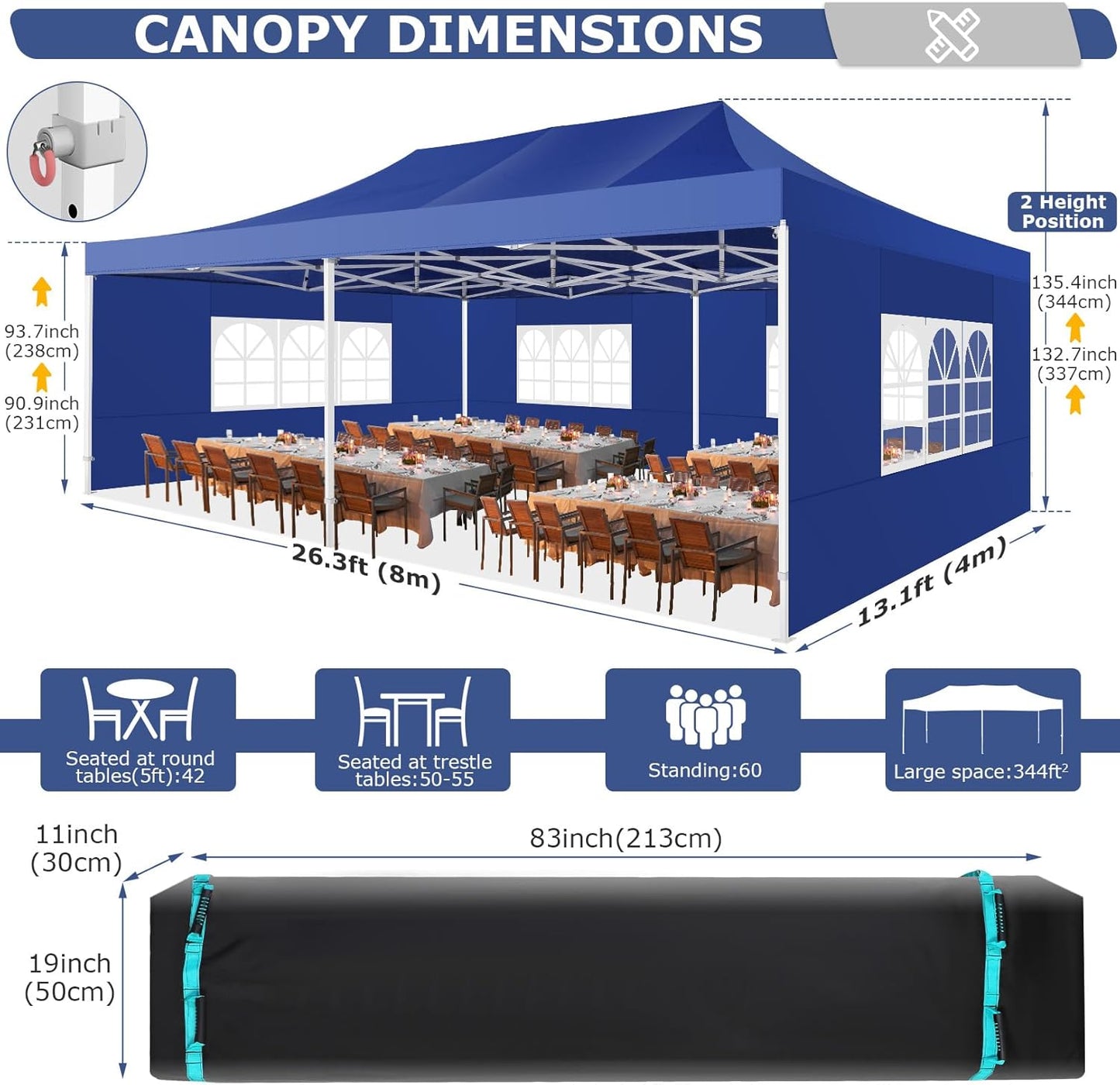 COBIZI 13x26 Pop up Heavy Duty Canopy Tent with 6 Sidewalls, Upgrade Comercial Large Space Stability, 550D Oxford Fabric Waterproof PU-Coated, Outdoor Tents for Party, Market, Wedding, Patio