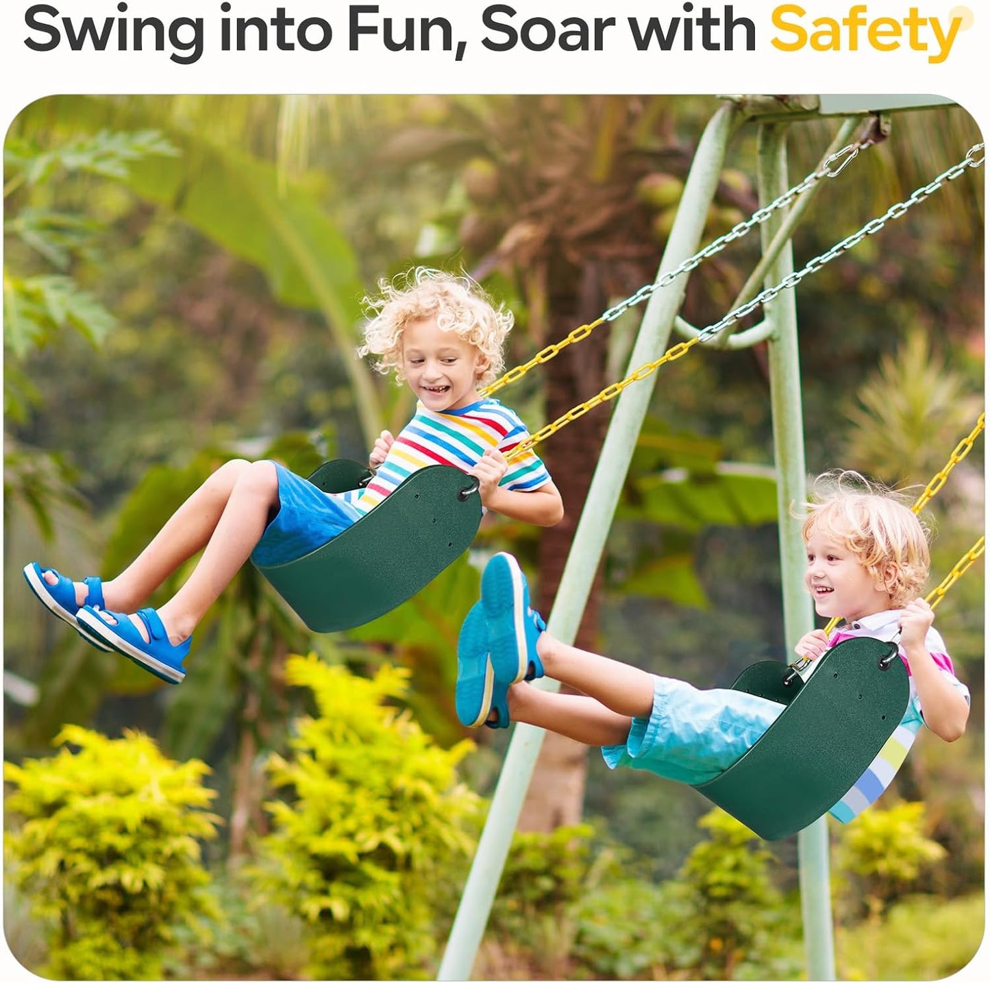 Decorlife 2 Pack Outdoor Swings Seats with 66" Rust-Resistant Heavy Duty Chain, Playground Swing Set Accessories Replacement Anti-Slip Seats, Backyard Swing Support 330lb for Kids or Adults (Green)