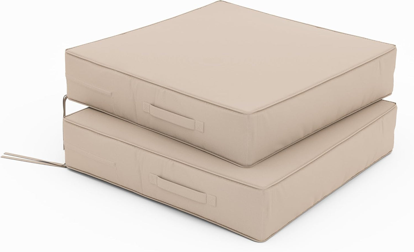 Patio Chair Cushions 24 X 24 X 5 Inch Waterproof Outdoor Seat Cushions for Patio Furniture, Outdoor Sofa Couch Pads with Ties & Handle, Set of 2, Sand