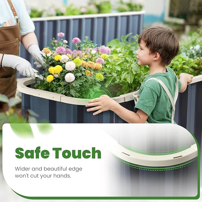 KING BIRD Raised Garden Bed Quick-Install Galvanized Planter Garden Box Outdoor for Gardening, Vegetables, Flowers 7.2x1.7x1 Ft, Dark Grey