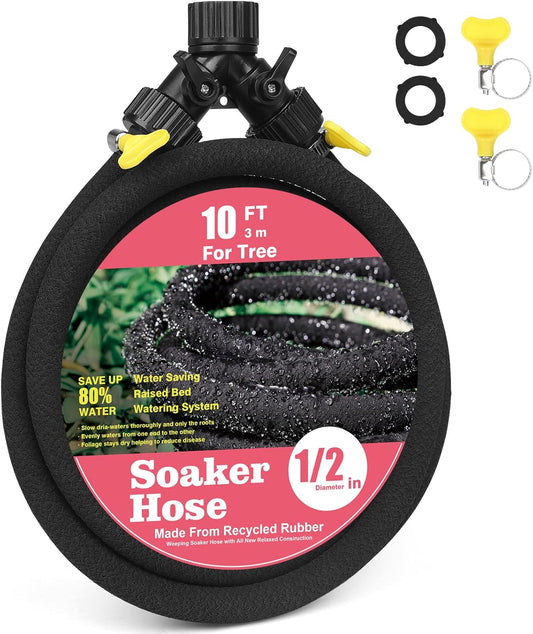 Soaker Hose 10FT Ring for Trees 1/2 Inch Rubber Longer Lasting Drip Irrigation Save 70% of Water Great for Lawn and Yard
