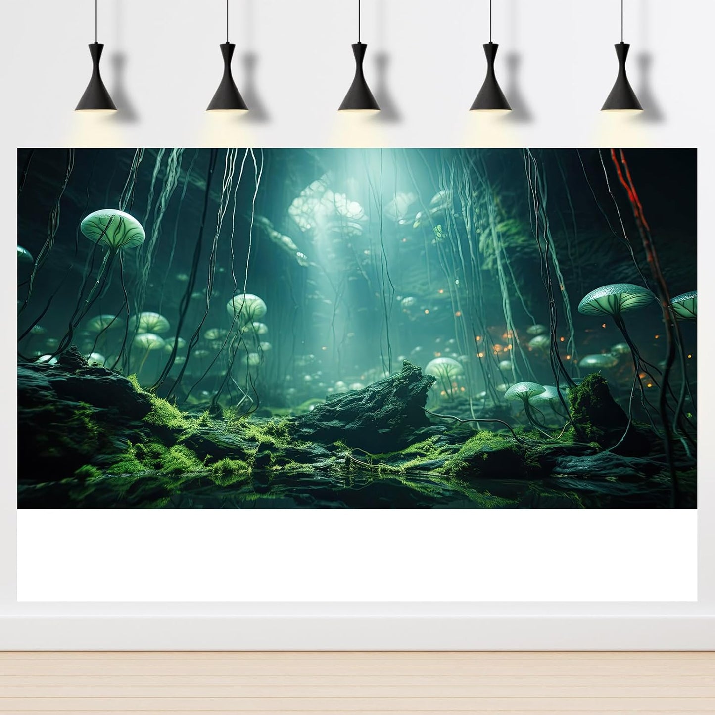 Aquarium Background Foggy Stone Mushroom Green Moss Fish Tank Background Mysterious Green Seaweed Scenery Aquarium Backgrounds White Mushroom Reptile Tank Enclosure Backgrounds Wallpaper 72x18in