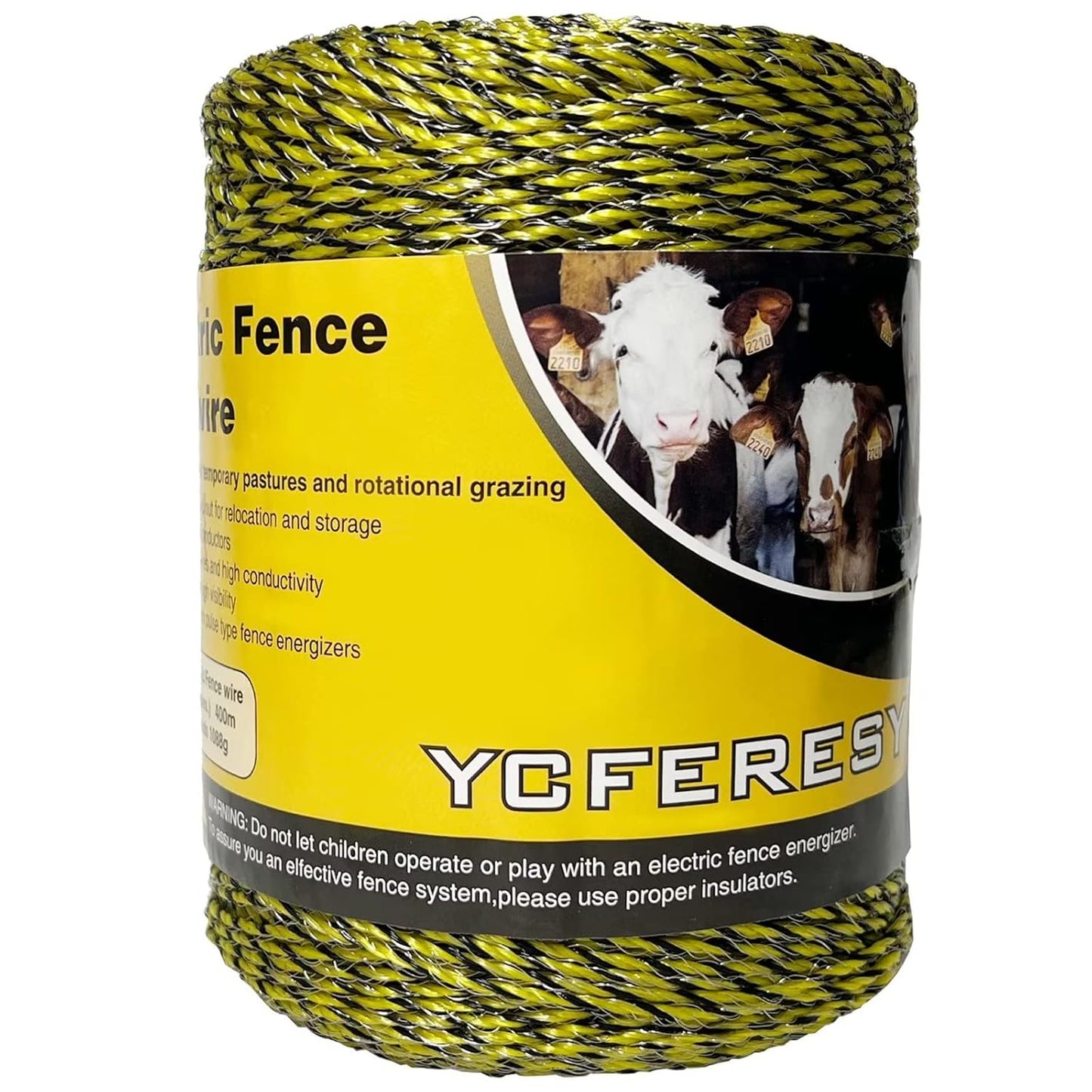 Electric Fence Polywire 1312 Feet，400 Meter，6 Stainless Steel Strands for Reliable Conductivity and Rust Resistance，Portable Electric Fence Rope