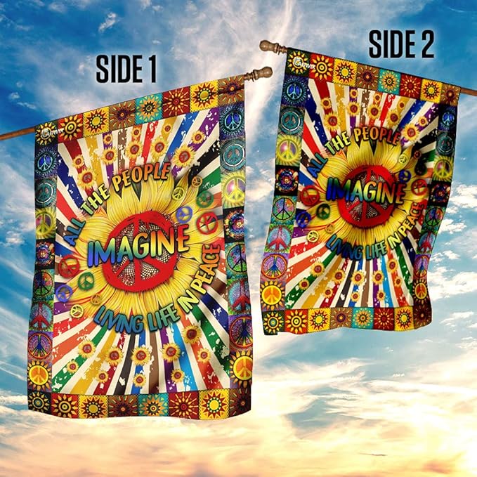 FLAGWIX Flags - Imagine All The People Living Life In Peace Hippie Sunflower Flag DDH1826F, House Flag (29.5" x 39.5") - USA House Garden Flags Premium Polyester - Decorative Outdoor Flags