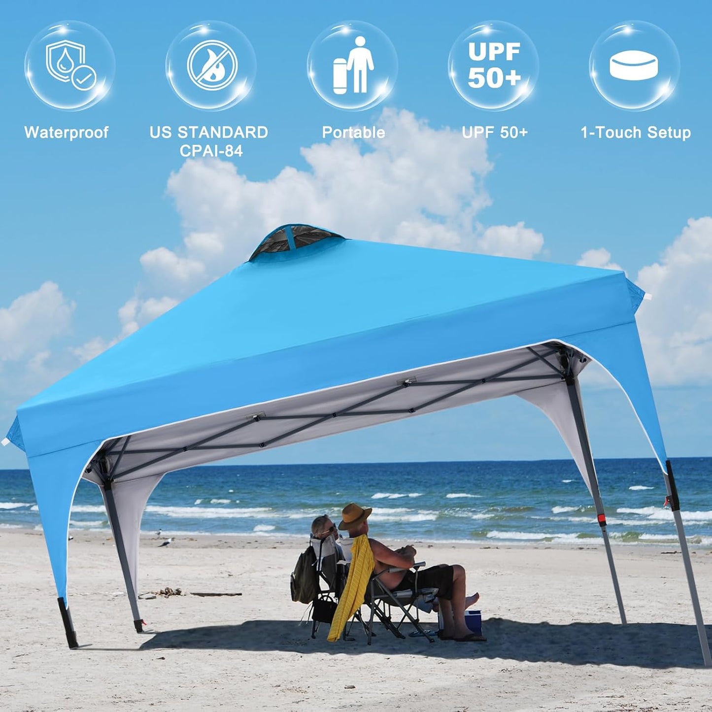 COOSHADE Pop Up Canopy Tent, 10x10 Easy Setup Instant Sun Protection Beach Shelter,Portable Sports, Sky Blue