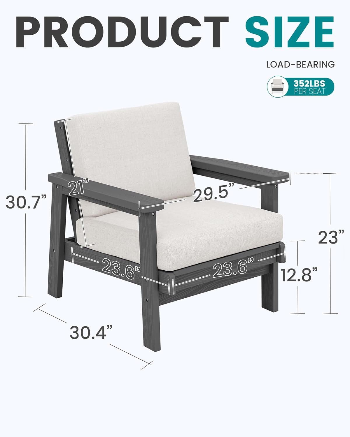 SERWALL HDPE Outdoor Couch Set of 2, All-Weather Wood-Like Outdoor Patio Furniture Set, Patio Sofa Chairs with Khaki Cushions