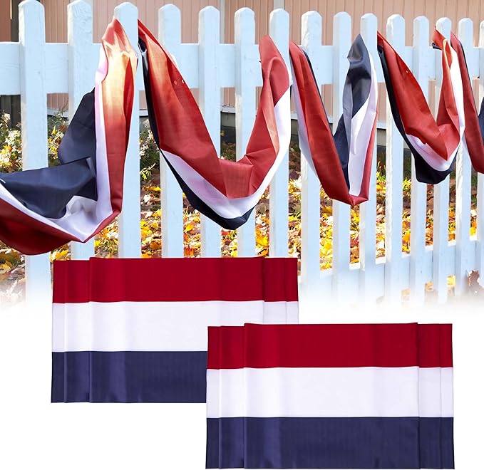 EBaokuup 2 Pack 20x2 Ft American Flag Bunting-4th of July Banner Decor Red, White & Blue Stripe Flag-Large Patriotic Bunting US Flag Decorations for Independence Day Outdoor Porch Garden