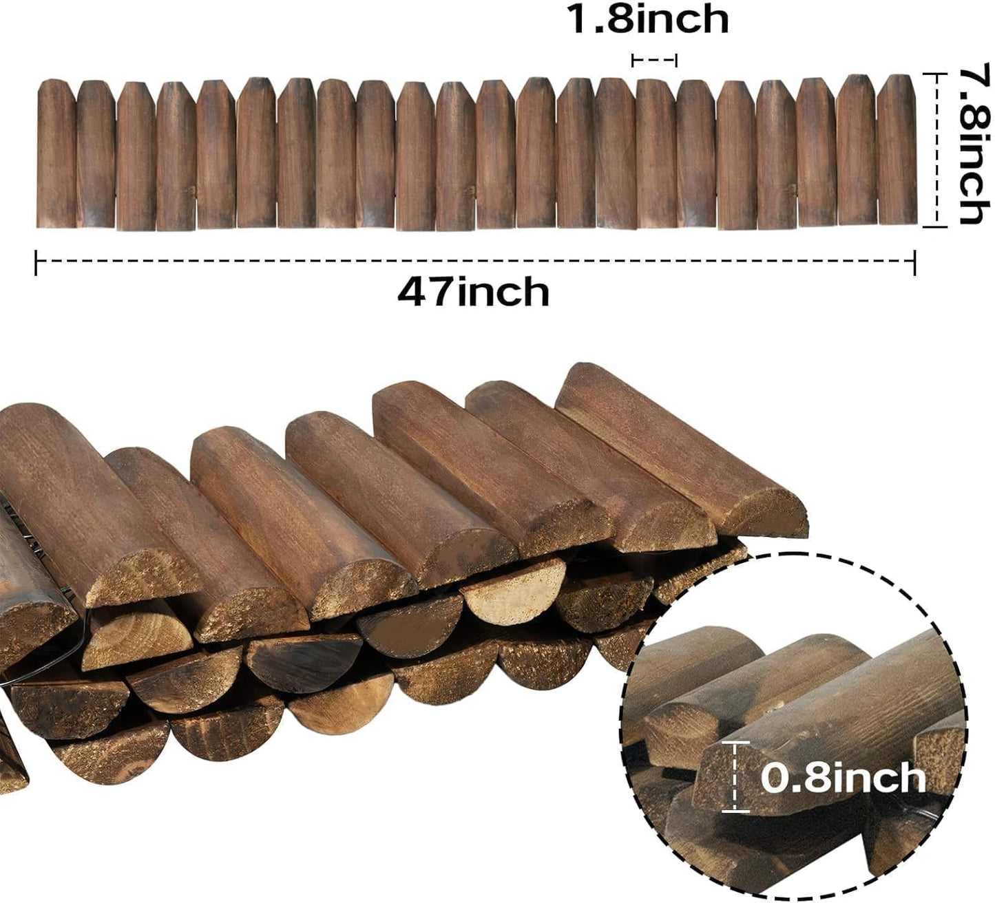 Wood Garden Edging – Half-Round Decorative Wooden Fence Border for Indoor & Outdoor Use, Rustic Natural Pine Panels for Flower Beds, Pathways, and Landscaping Décor