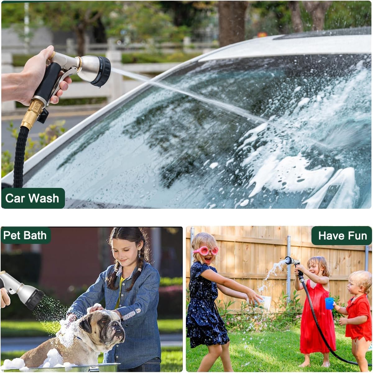 FANHAO Garden Hose Nozzle, 100% Heavy Duty Metal Water Hose Nozzle Sprayer with 7 Spray Patterns, High Pressure Hand Sprayer with Ergonomic Handle for Watering Plants & Lawns, Washing Cars & Pets