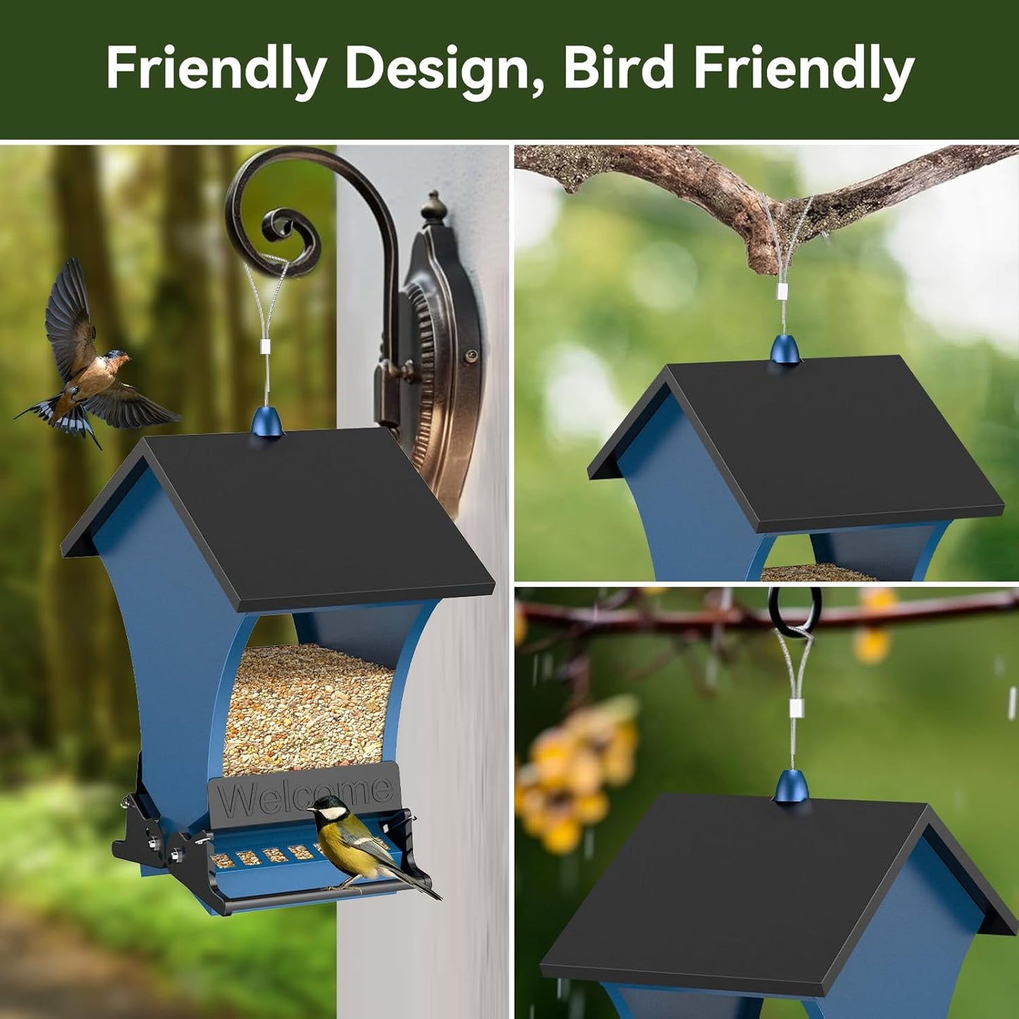 Wildpark Squirrel Proof Bird Feeders for Outdoors, 5LB Metal Hanging Feeders, Large Wild Feeders for Cardinals, Chickadees, Durable Backyard Feeders -One in Blue