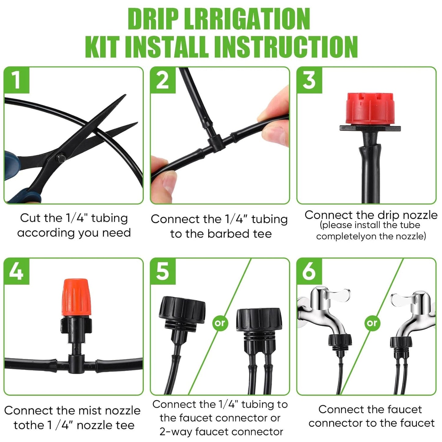 Sasylvia 656 Ft Drip Irrigation Kit 1/4'' Irrigation System Tubing Distribution Hose Greenhouse Garden Watering Misting Drip Kit Automatic Irrigation Equipment for Yard Lawn Patio