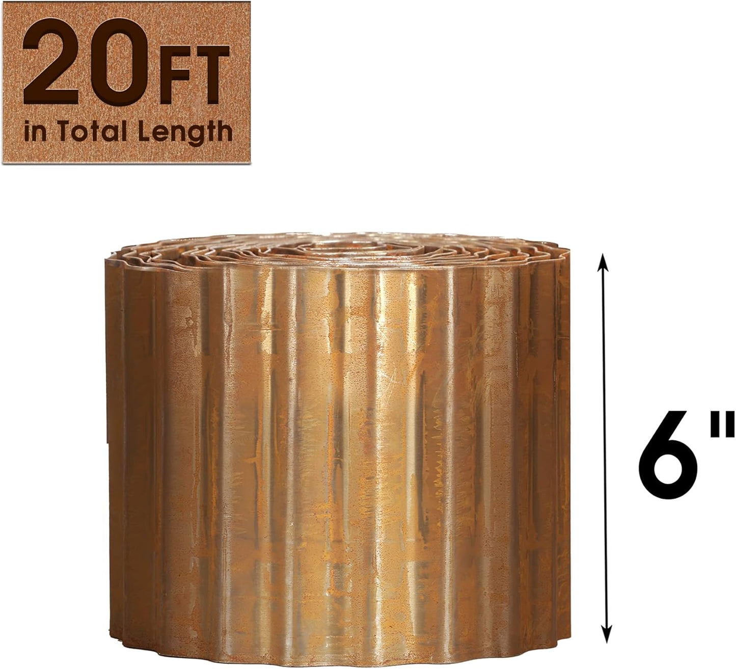 Worth Pre-Rusted Wide-Corrugated Garden Edging, 6" x20Ft Sturdy Steel Landscape Edging Bendable Metal Lawn Long Strips Border for Raised Flower Bed Tree Surrounds