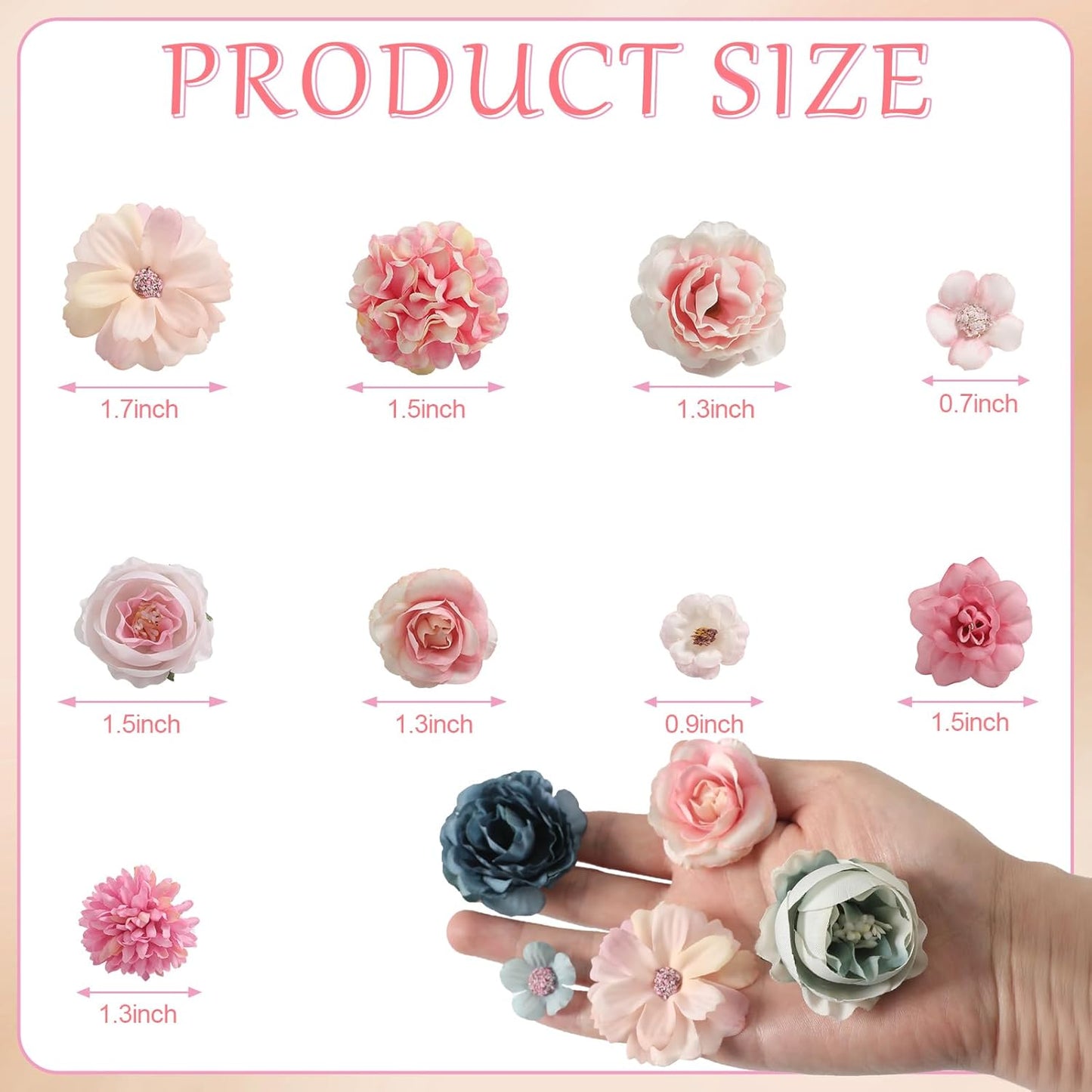 Faux Flower Heads Mini Multi Color Artificial Flower Heads Fake Peony Daisy Rose Flowers Multicolor Small Silk Daisy Flower Heads for Craft Garland Wedding Party DIY Home Decoration,2-4 cm