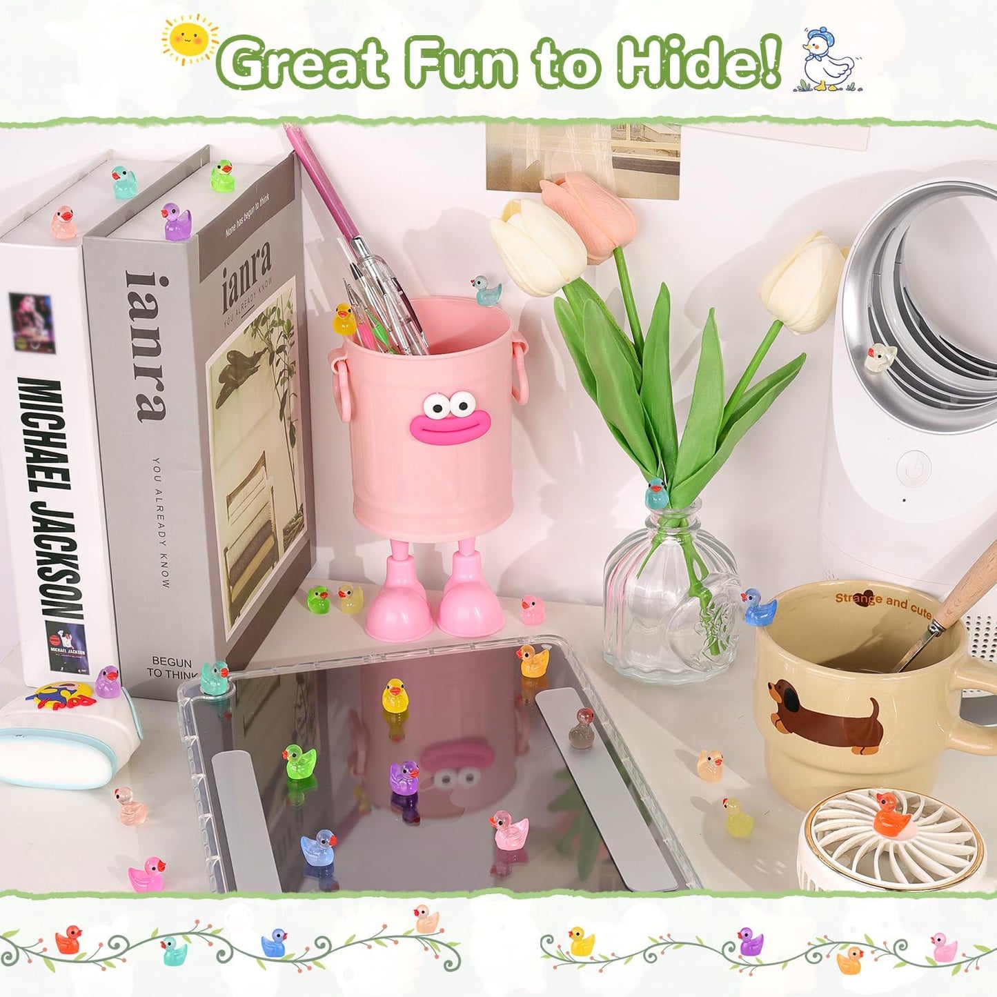 200PCS Mini Resin Animals Cute Tiny Ducks Glow in Dark,Miniature Duck Figures to Hide,Little Animal Toys Small Figurines Bulk for Topper Desk Garden Dollhouse Landscape Ornaments DIY Crafts & Decor