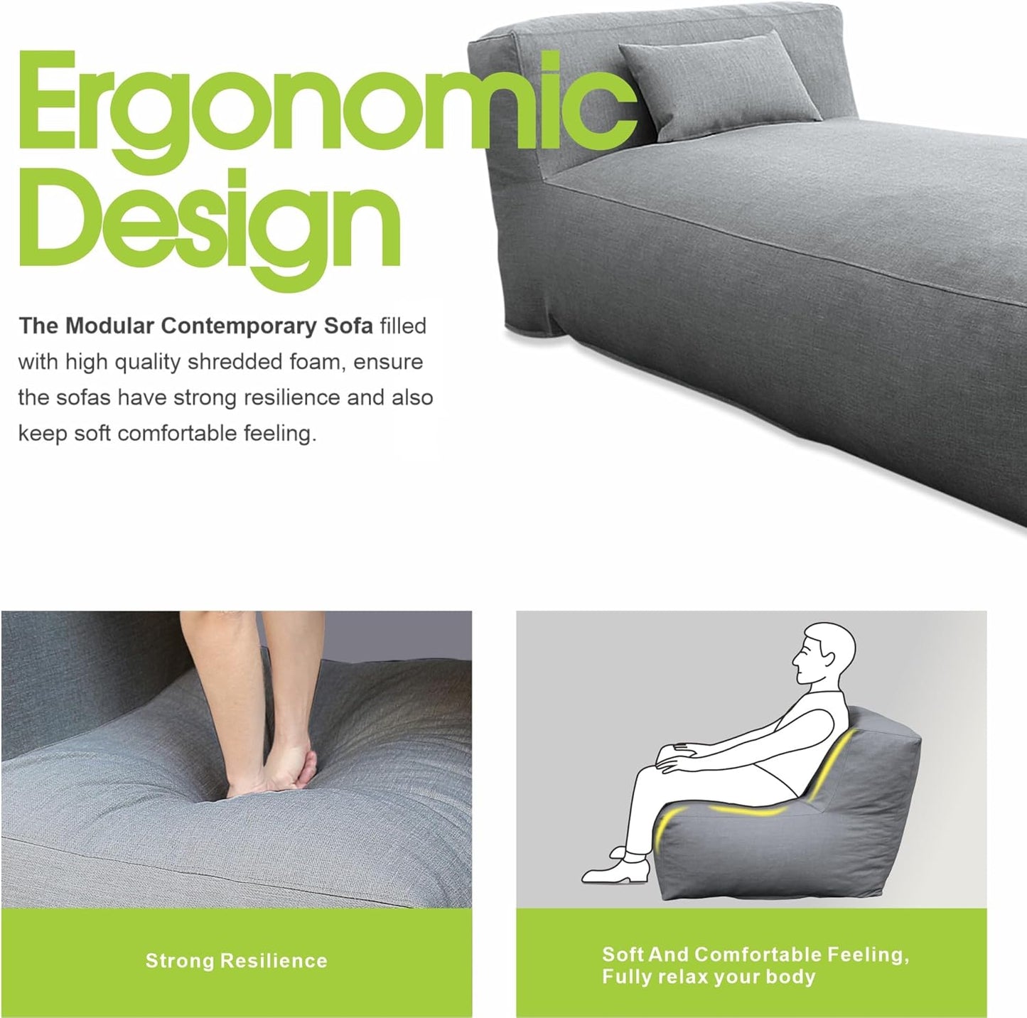 Outdoor Bean Bag Lounger Chair, Big Comfy Outdoor Daybed for Sunbathing and Tanning - Water-Resistant Patio Chaise and Pool Sun Lounger Furniture for Beach Deck (Dark Grey)