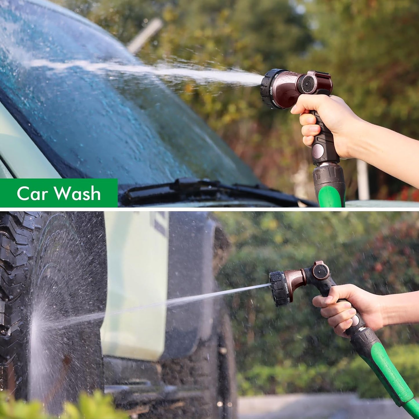 RESTMO Heavy Duty Hose Nozzle, Metal Garden Water Hose Sprayer with 7 Watering Patterns, Thumb Control, On Off Valve, High Pressure Nozzle Sprayer for Watering Plants, Car and Pet Washing