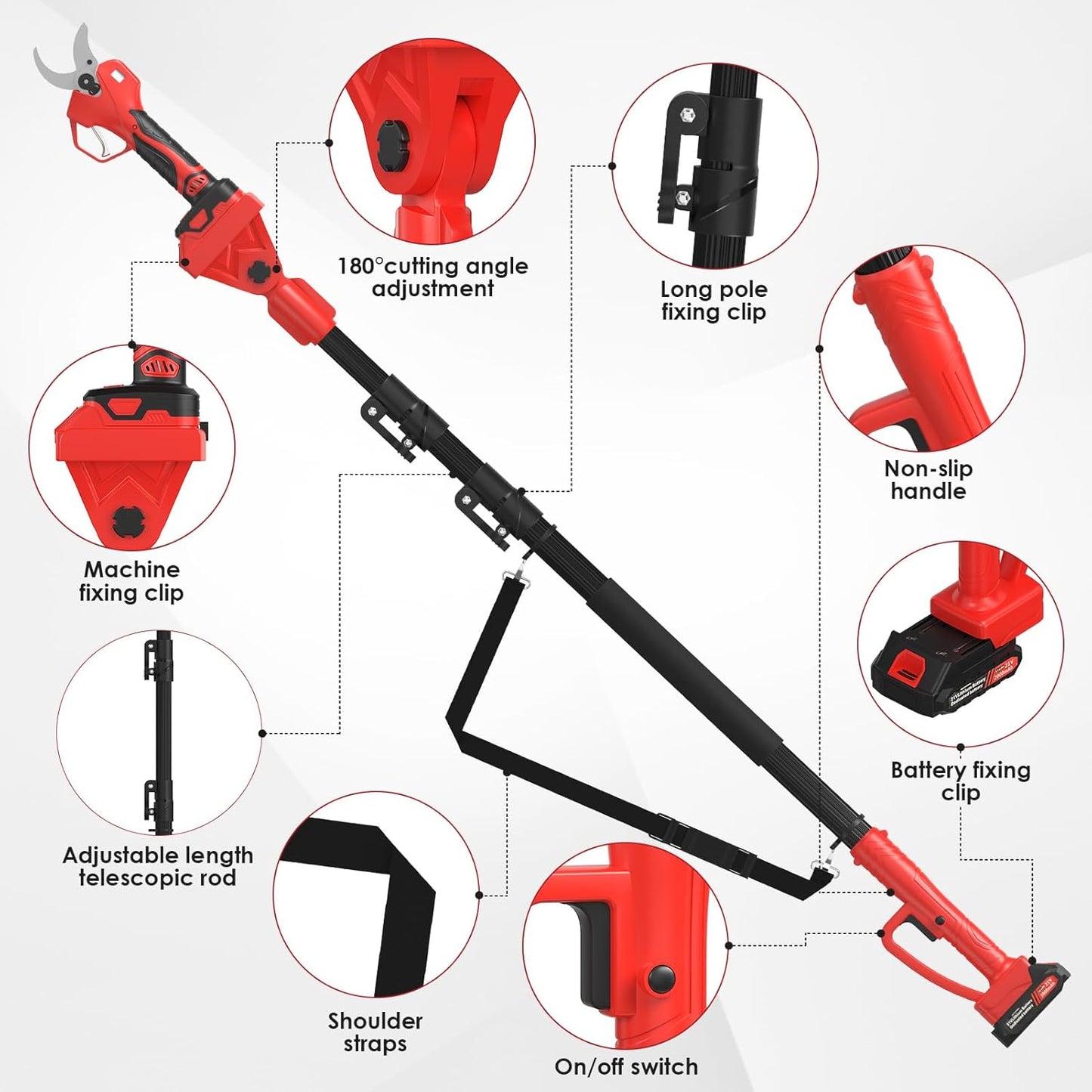 Electric Pruning Shears with Telescopic Rod, 50mm 1.96" Cutting Diameter Cordless Pruner with 2 Rechargeable Batteries, Tree Branch Cutter with SK7 Blade for Gardening Pruning
