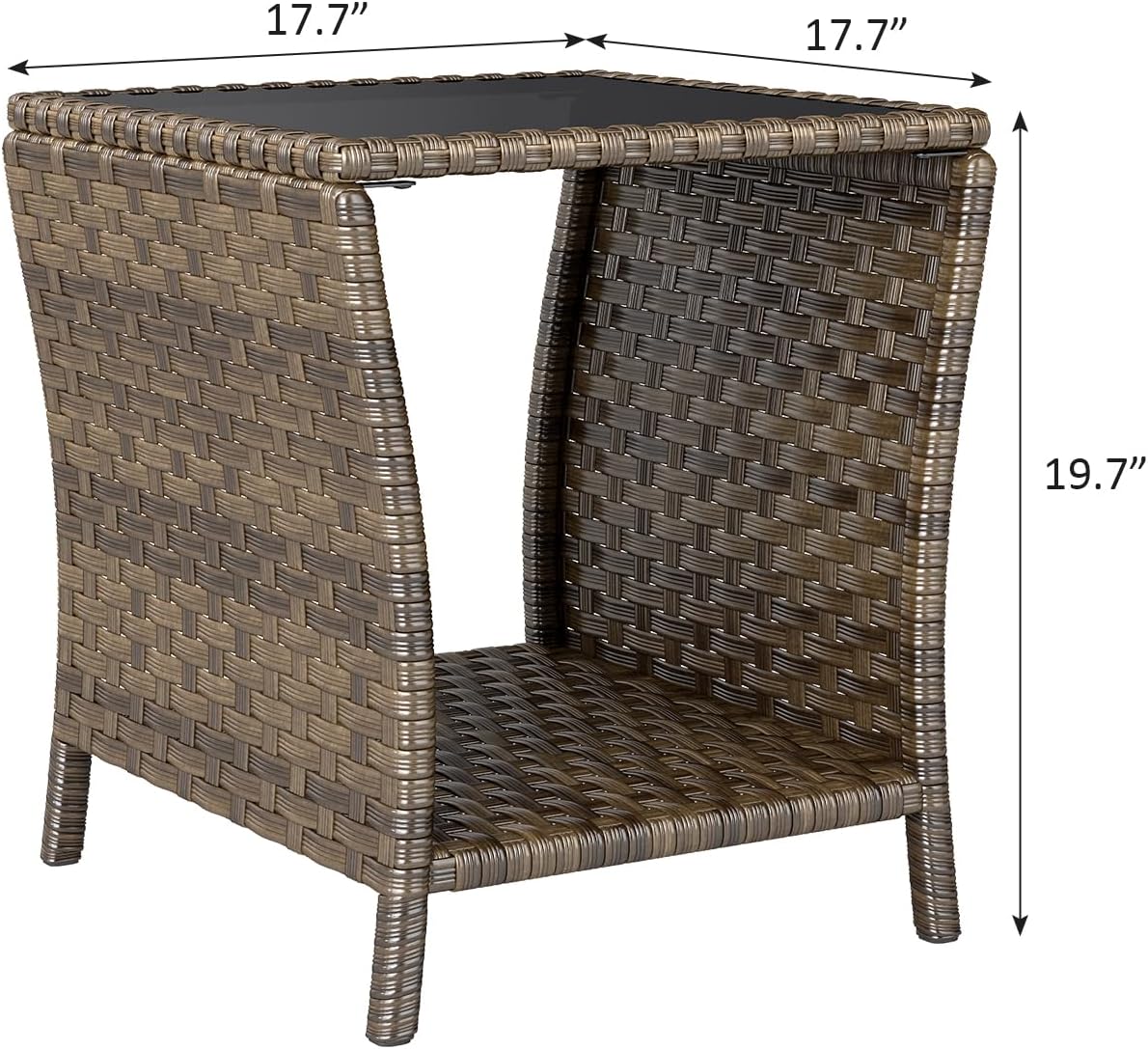 Outdoor Small Patio Table - PE Rattan Coffee Table, Wicker Side Table for Patio, Balcony & Porch, Durable & Iron Frame (1, Mixed Dark Brown)