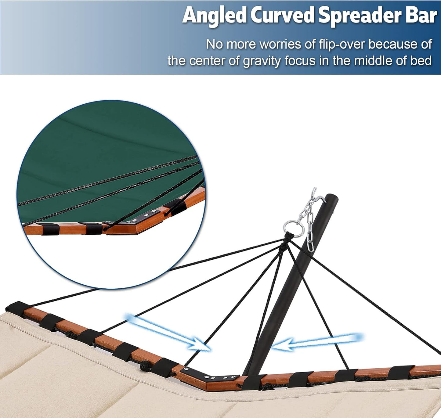 TegerDeger 12FT 2 Person Hammock with Stand Included 55 x 79IN Large Hammock 450LB Capacity with Hardwood Spreader Bar & Nylon Rope for Outside, Patio, Garden, Backyard, Beach, Poolside - Dark Green